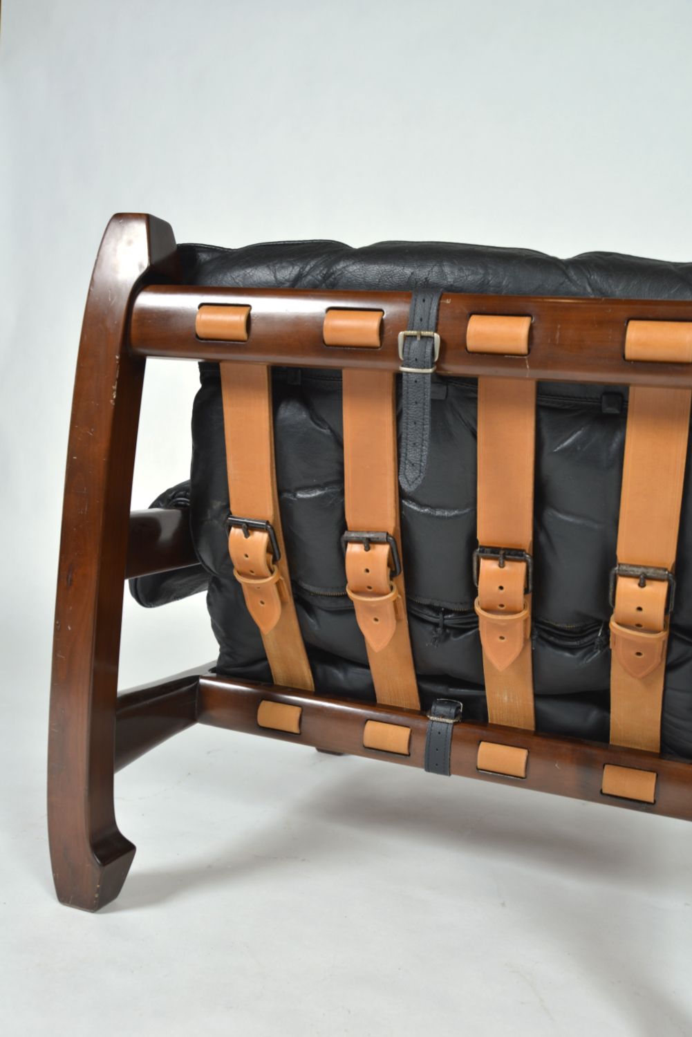 2495.0 Midcentury Black Leather Samurai Arm Lounge Chair By Luciano Frigerio Italy 1971 photo