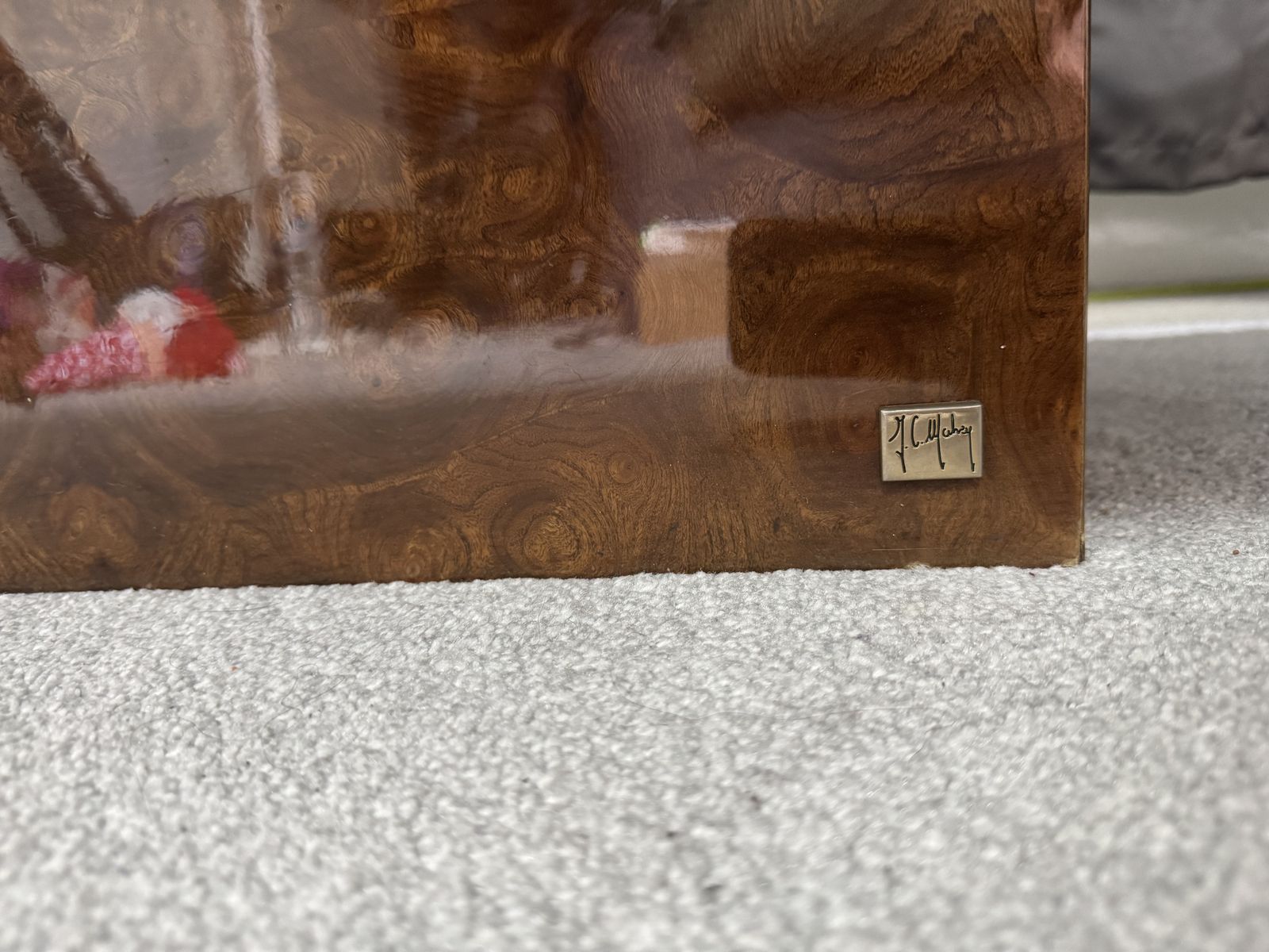 Jean Claude Mahey Wooden Coffee Table With Ruby Brown Patina, 1970s photo Furniture