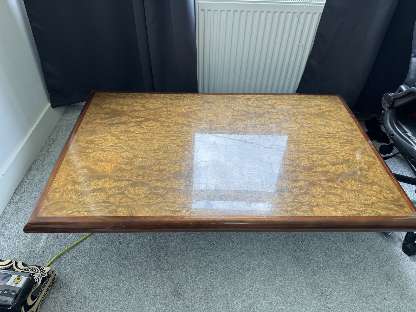 Jean Claude Mahey Wooden Coffee Table With Ruby Brown Patina, 1970s photo buy