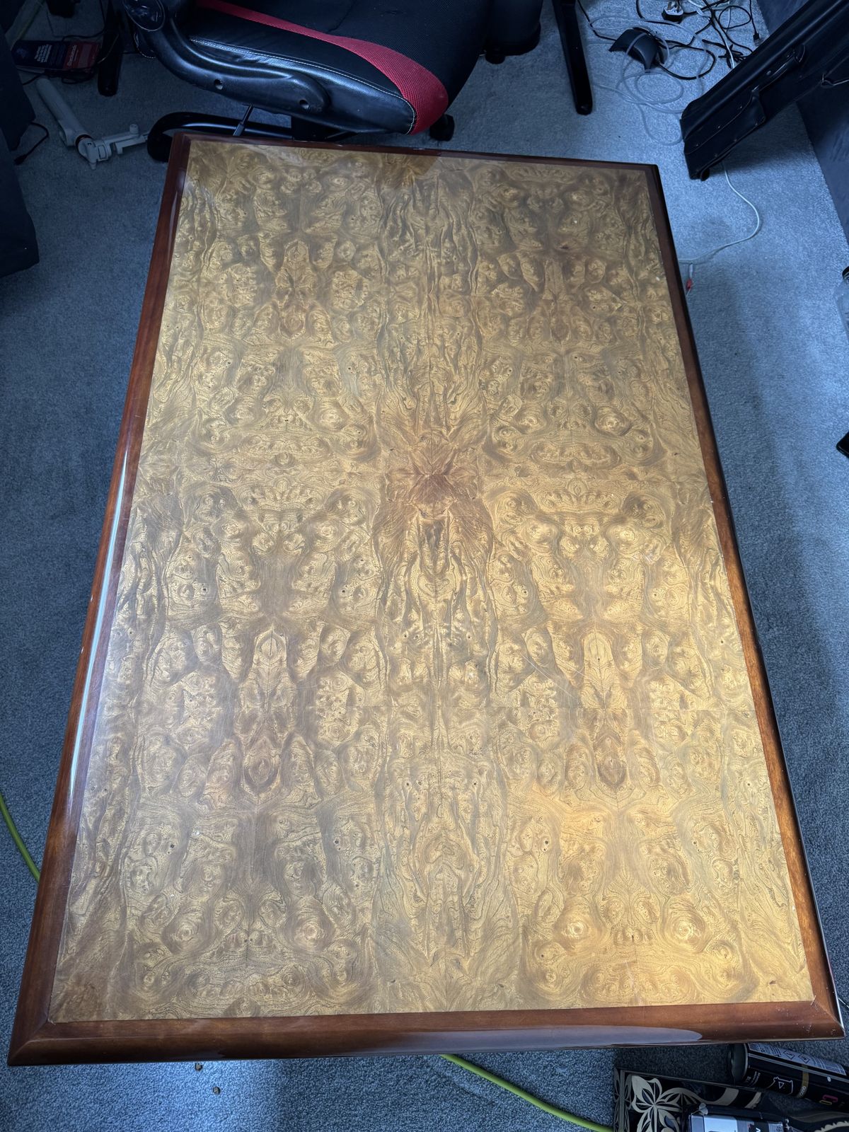 photo for sale Jean Claude Mahey Wooden Coffee Table With Ruby Brown Patina, 1970s