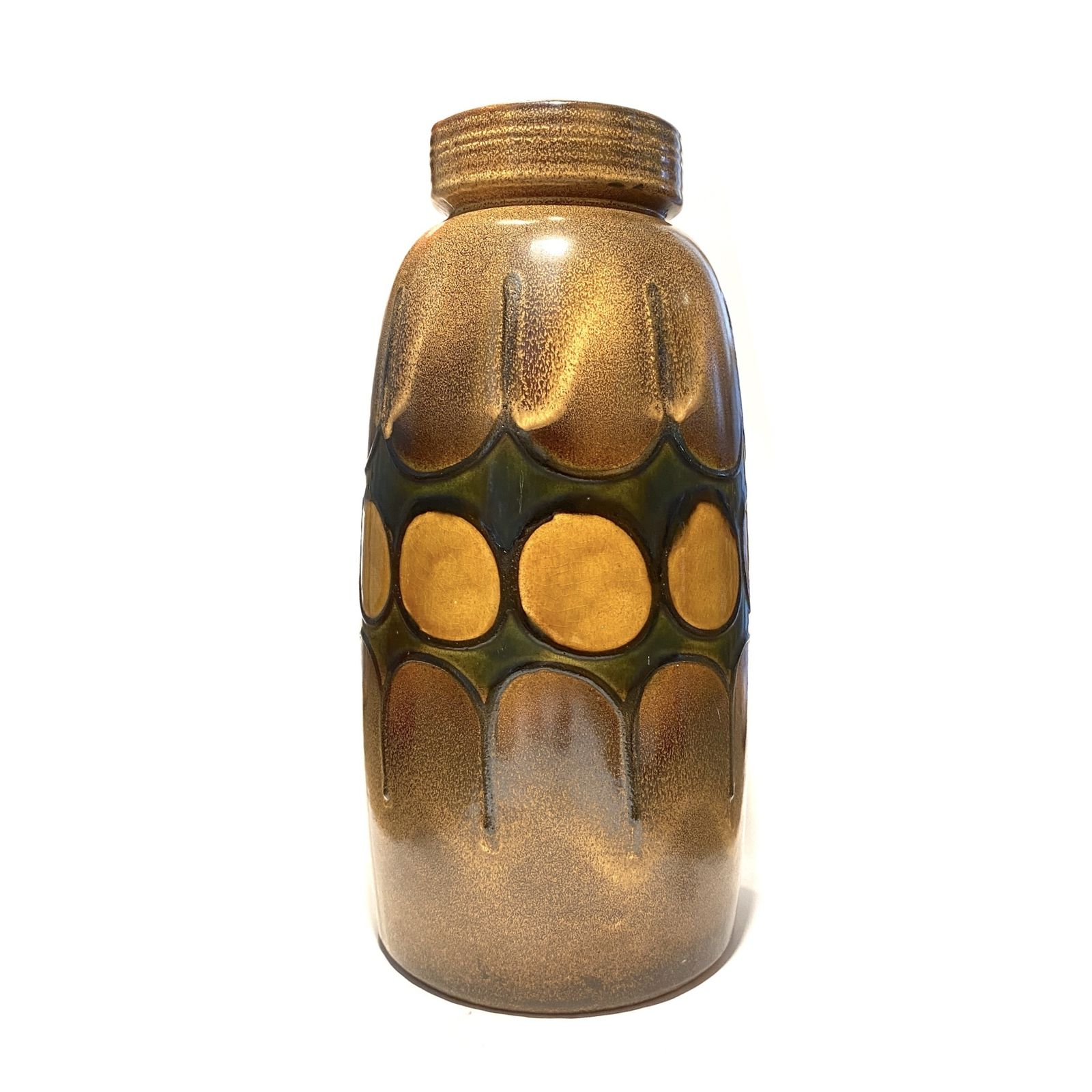 Scheurich Keramik 553 38 Green & Amber Floor Vase, 1970s West German Pottery