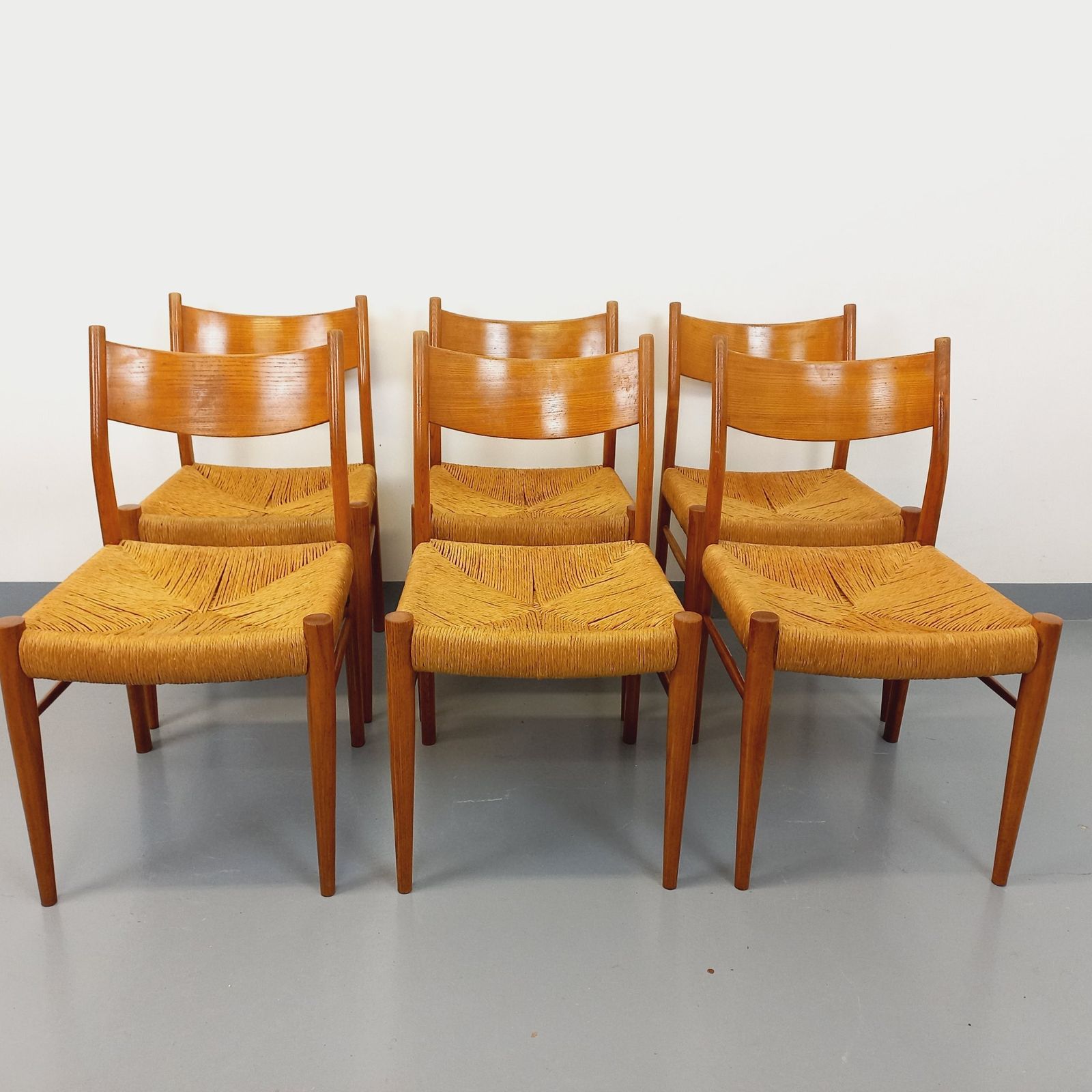 6 Italian Piero Palange & Werther Toffoloni Chairs In Teak And Rope photo Furniture