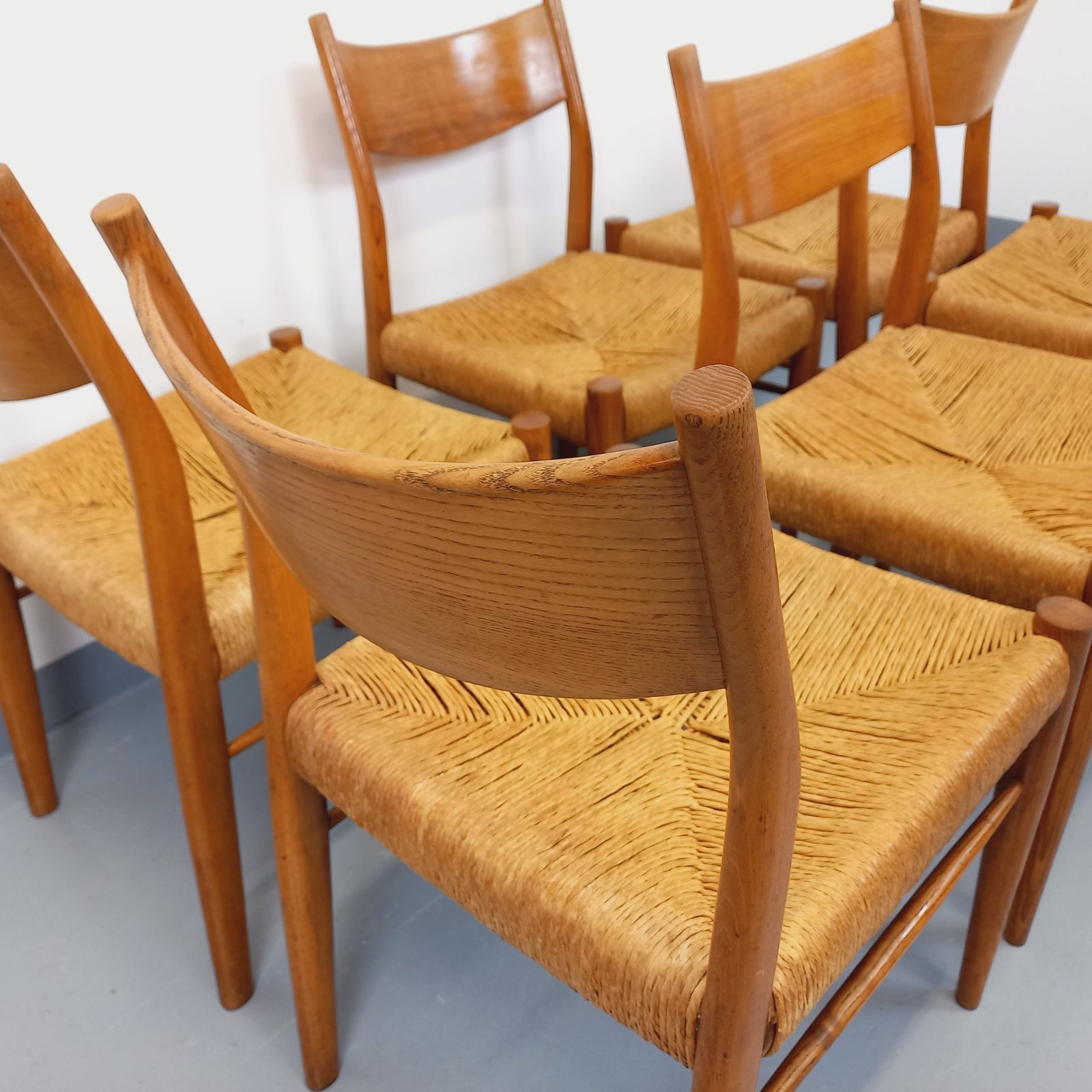 6 Italian Piero Palange & Werther Toffoloni Chairs In Teak And Rope photo buy