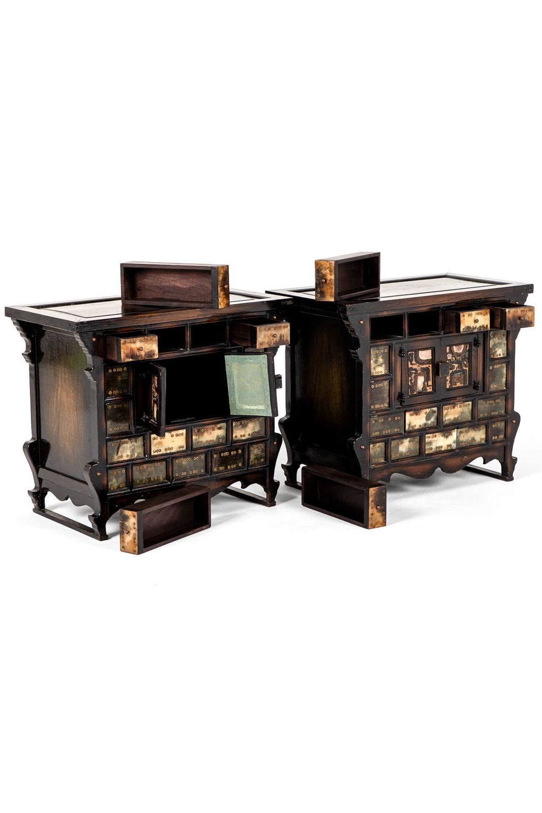 Pair Of Elm Chinese Apothecary Cabinets photo vintage