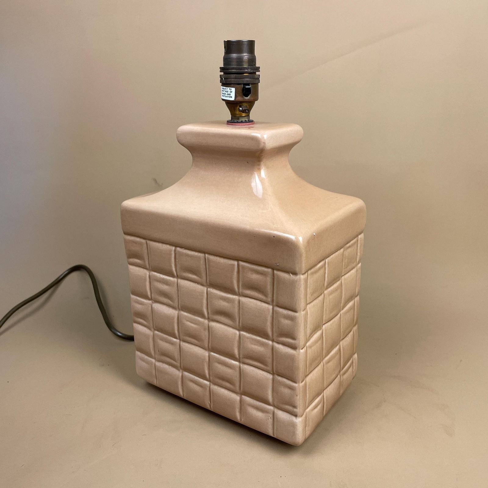 Vintage Ceramic Lamp Table Light Pale Sandy Biscuit Orange Pink Pottery Lamp Retro Style Square Edged