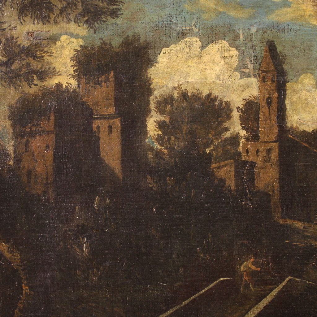 Antique Italian Landscape Painting From The 18th Century photo vintage