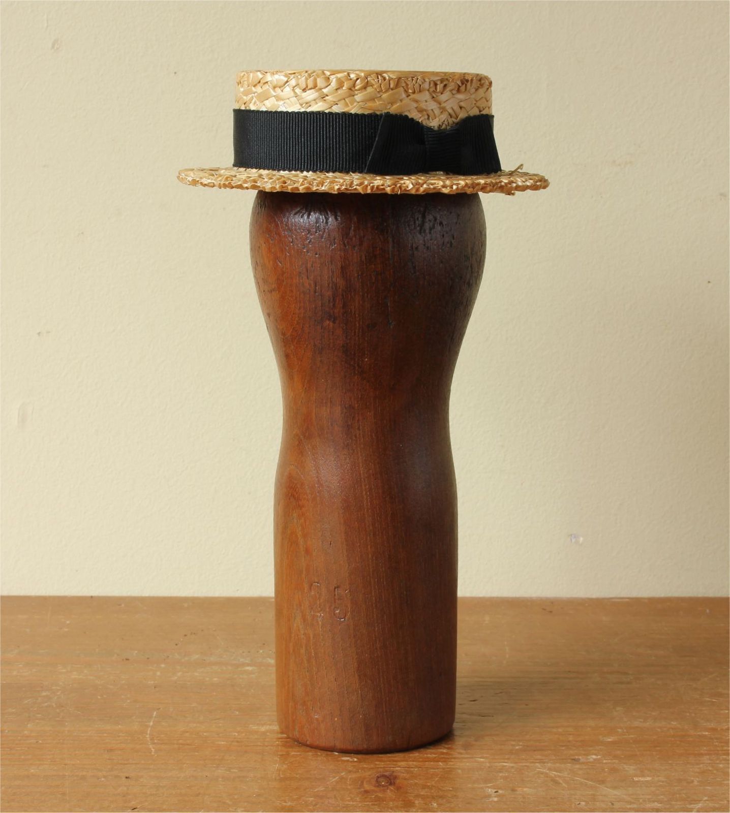 photo for sale Size 25 Hat Block. Small Size French Wood Milliner's Head Display Stand.