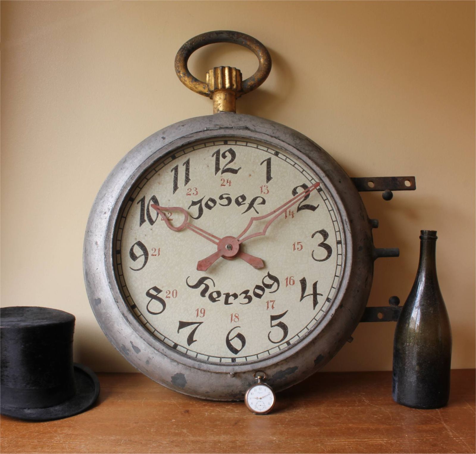 Large Double Sided Josef Herzog Jewellery Shop Clock. Antique Pocket Watch Trade Sign. photo furniture