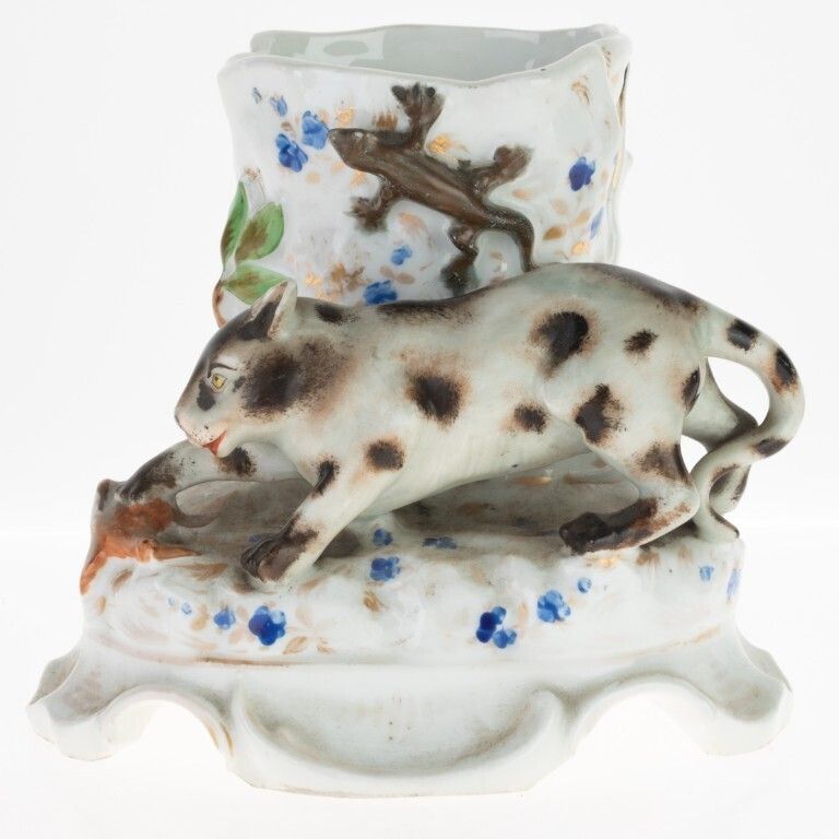 Antique Porcelain Vase With Leopard 19th Century