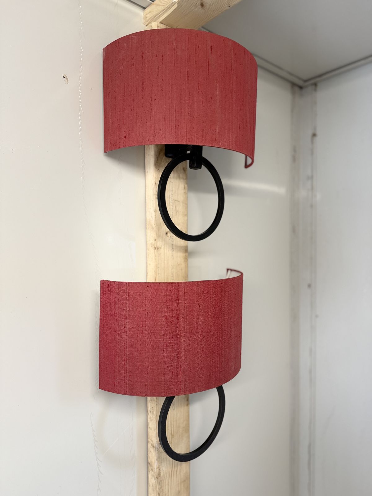 Jim Lawrence Harrington Wall Light. In Matt Black And Red Shade photo for sale