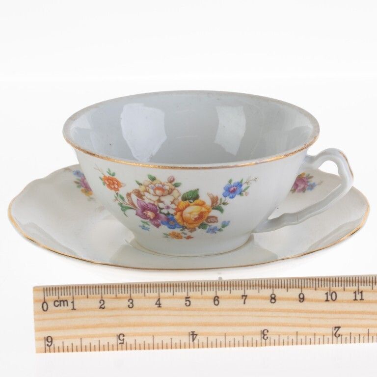 Continental Porcelain Ceramic Floral Pattern Teacup With Saucer photo for sale