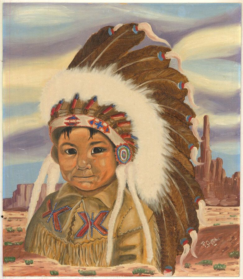 R. Griffiths   20th Century Acrylic, American Indian Boy photo furniture
