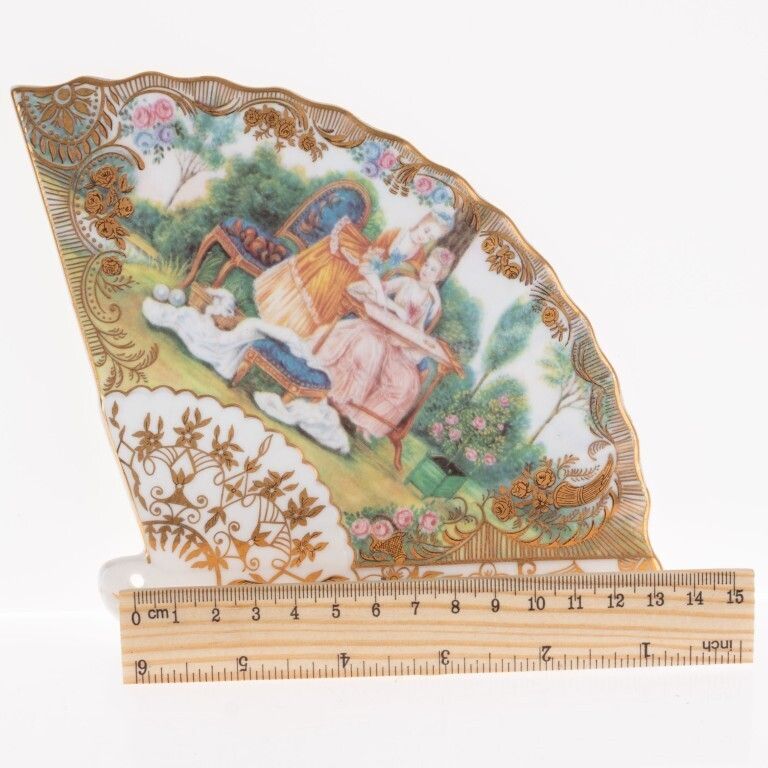 Gilt Porcelain Ceramic Fan Wall Hanging After The Fritzwilliam Museum photo for sale