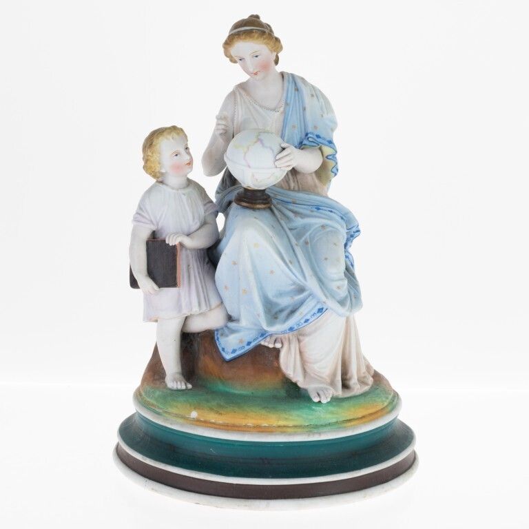 Antique Polychrome Bisque Porcelain Ceramic Figure Group 19th Century