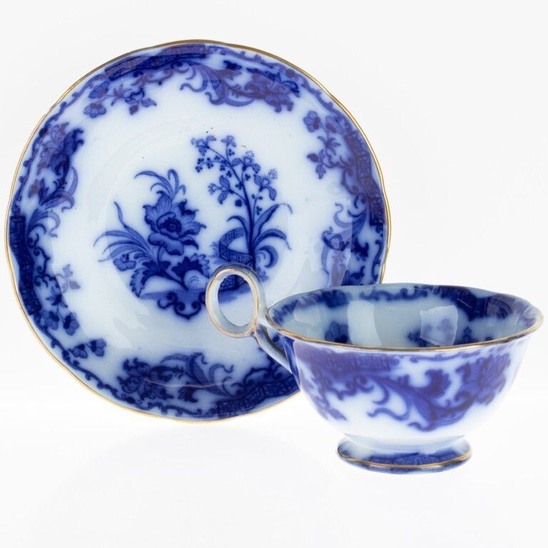 Antique Carlton Porcelain Chinese Garden Pattern Teacup With Saucer