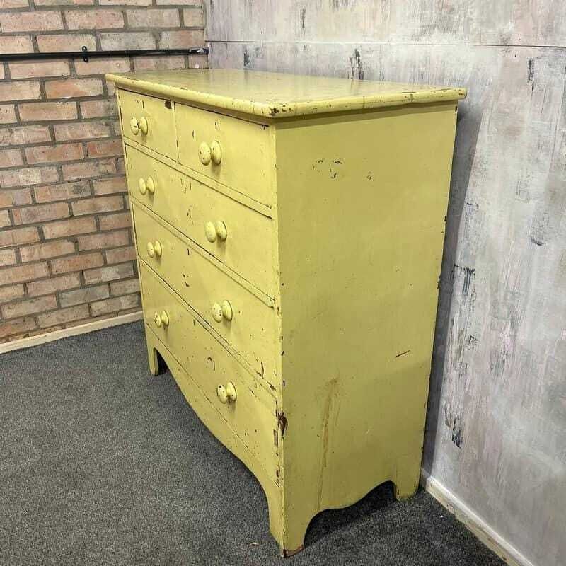 Vintage Early 20thc Rustic Painted Chest Of 2 Over 3 Drawers Great Patina photo for sale