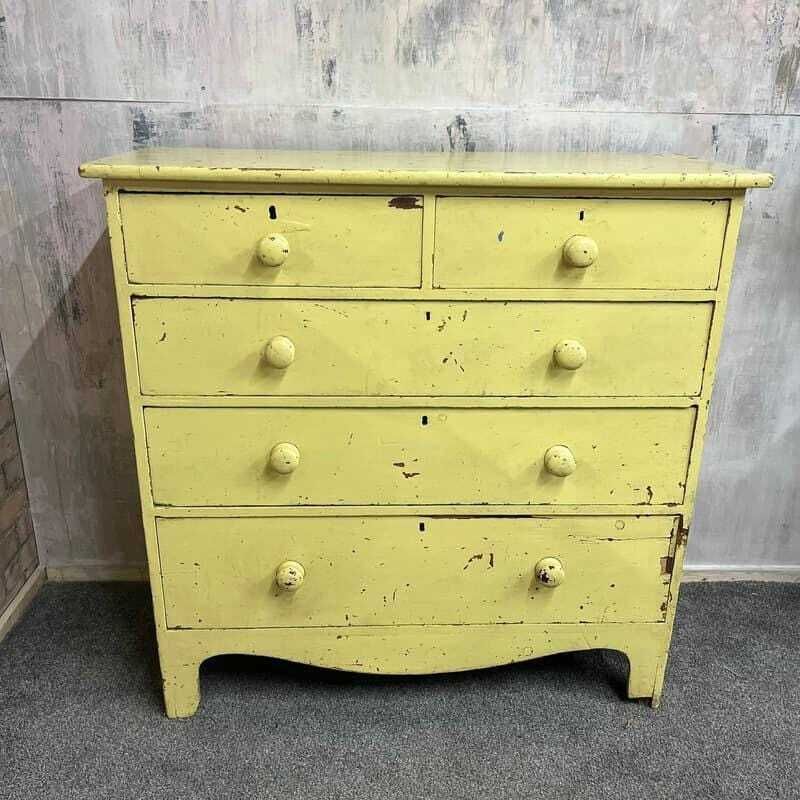 Vintage Early 20thc Rustic Painted Chest Of 2 Over 3 Drawers Great Patina photo Furniture