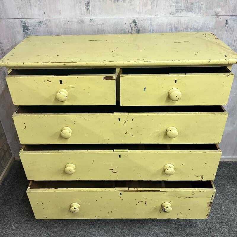 Vintage Early 20thc Rustic Painted Chest Of 2 Over 3 Drawers Great Patina photo vinterior