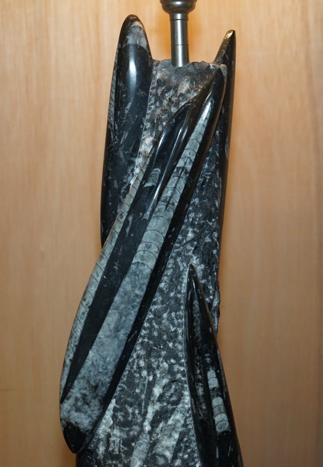 Lighting Rare & Large 395 Million Year Old Fossilized Orthoceras Marble Finish Table Lamp photo