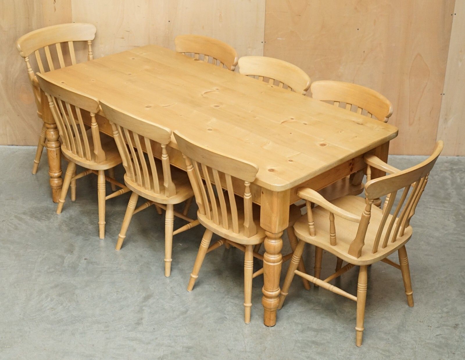 Vintage English Heritage Pine Dining Table & Eight Winsor Chairs Suite 8
