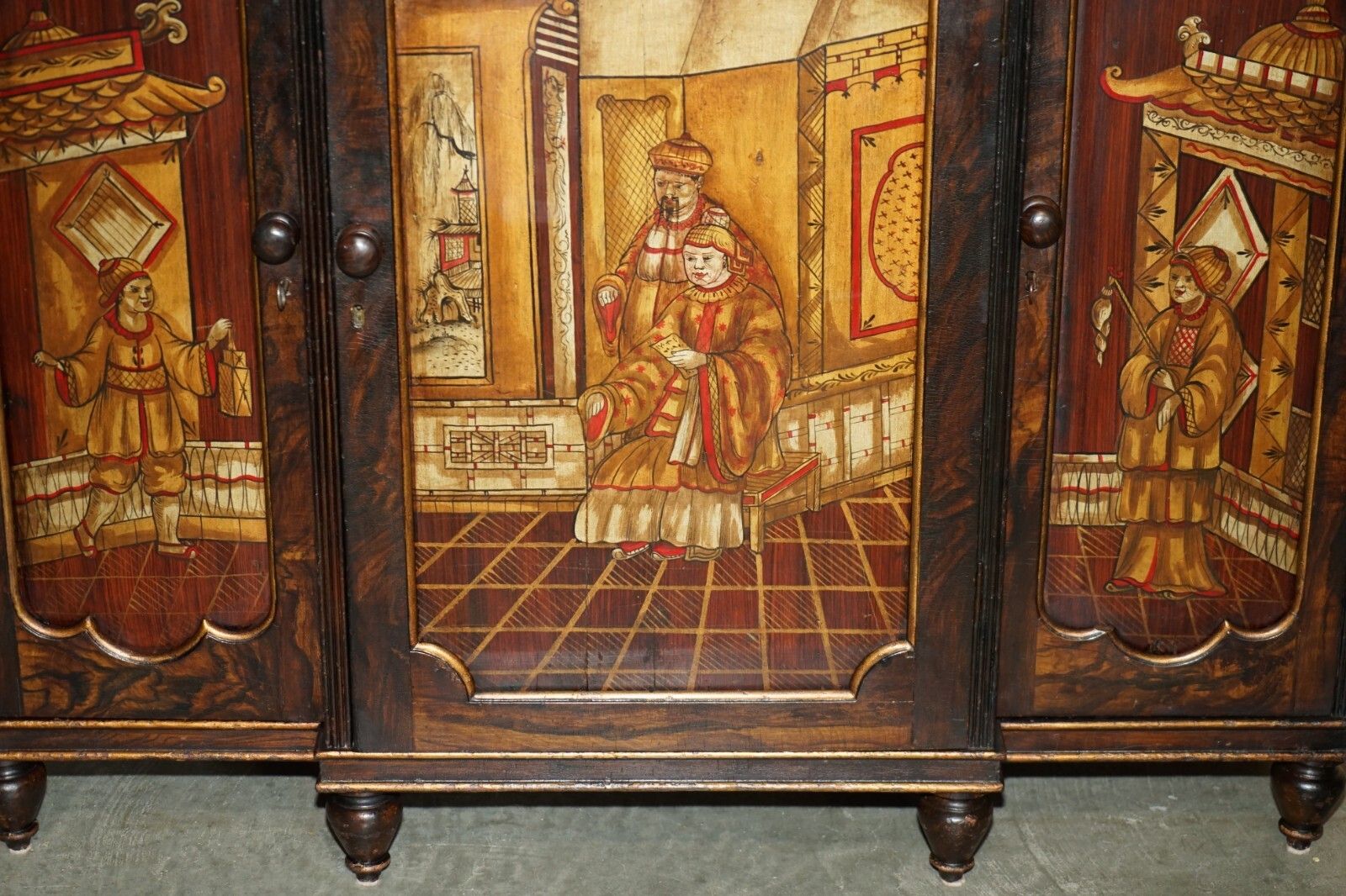 Antique Regency 1810 Simulated Rosewood Chinese Chinoiserie Breakfront Sideboard photo Furniture
