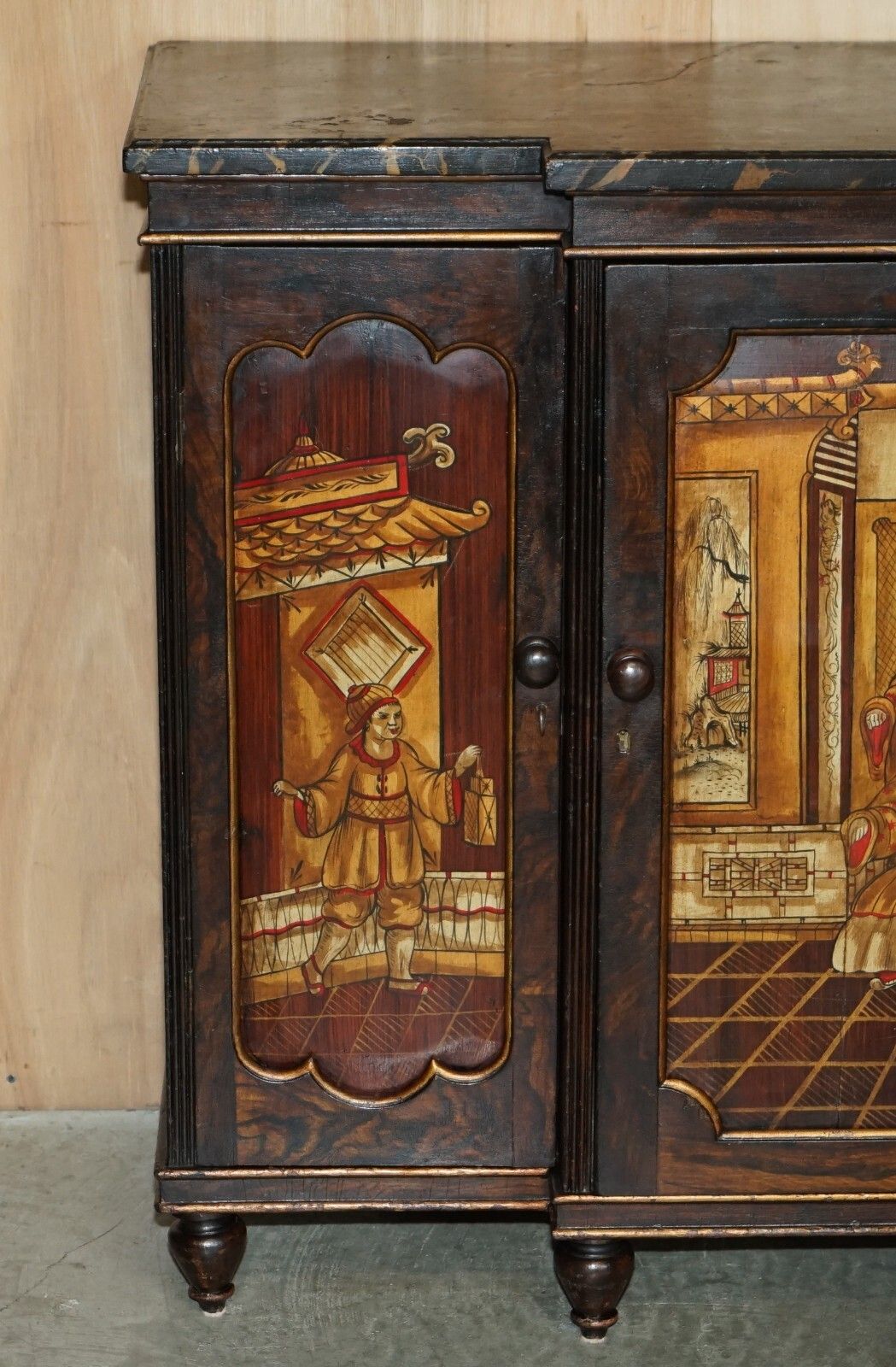 Antique Regency 1810 Simulated Rosewood Chinese Chinoiserie Breakfront Sideboard photo vinterior