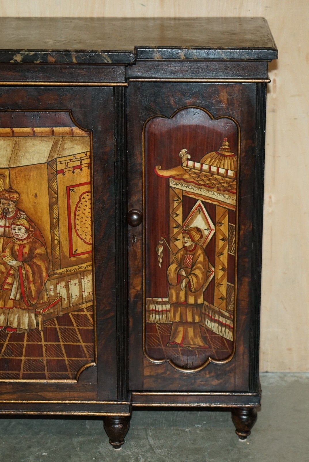 photo for sale Antique Regency 1810 Simulated Rosewood Chinese Chinoiserie Breakfront Sideboard