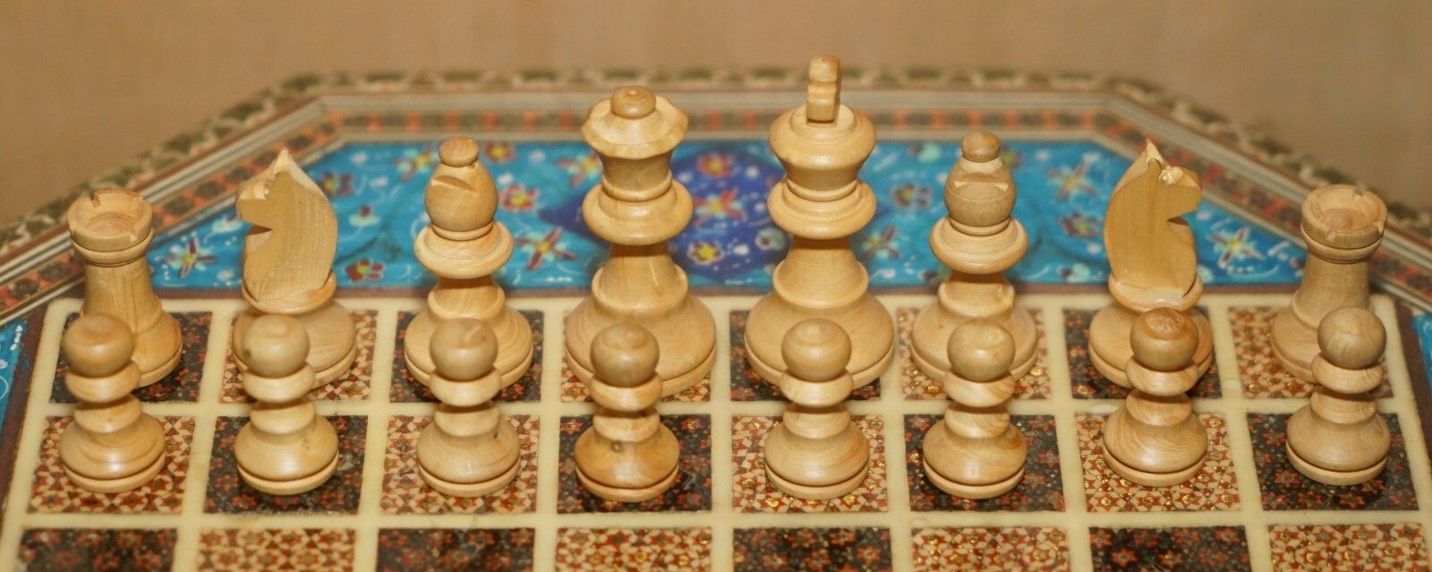 Stunning Decorative Vintage Persian Chess Board With Staunton Style Chess Pieces photo vintage