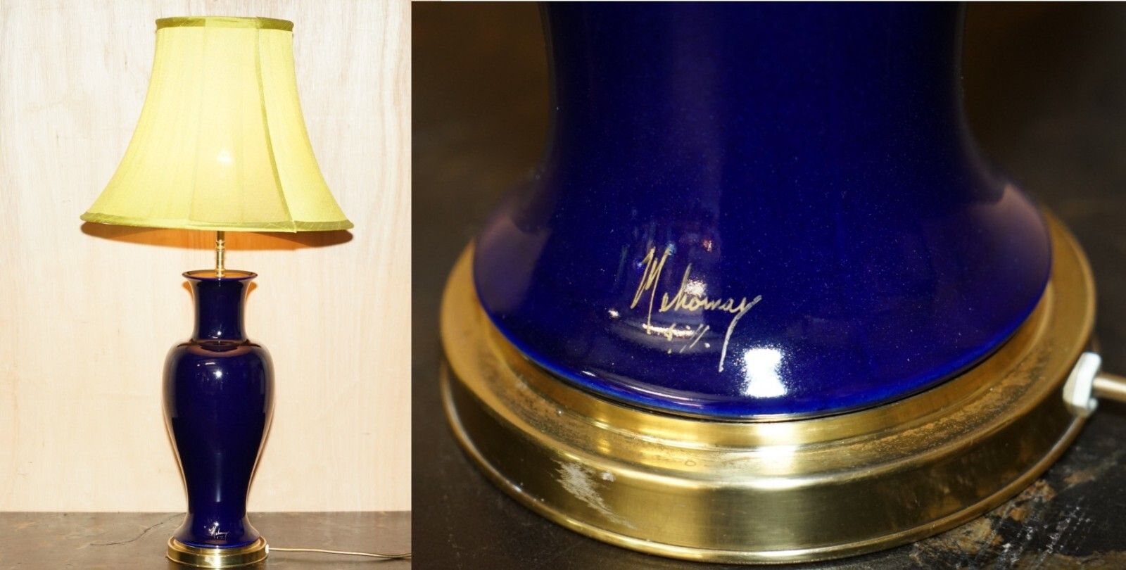 Stunning Vintage Cobalt Blue Porcelain Urn Shaped Brass Base Large Table Lamp