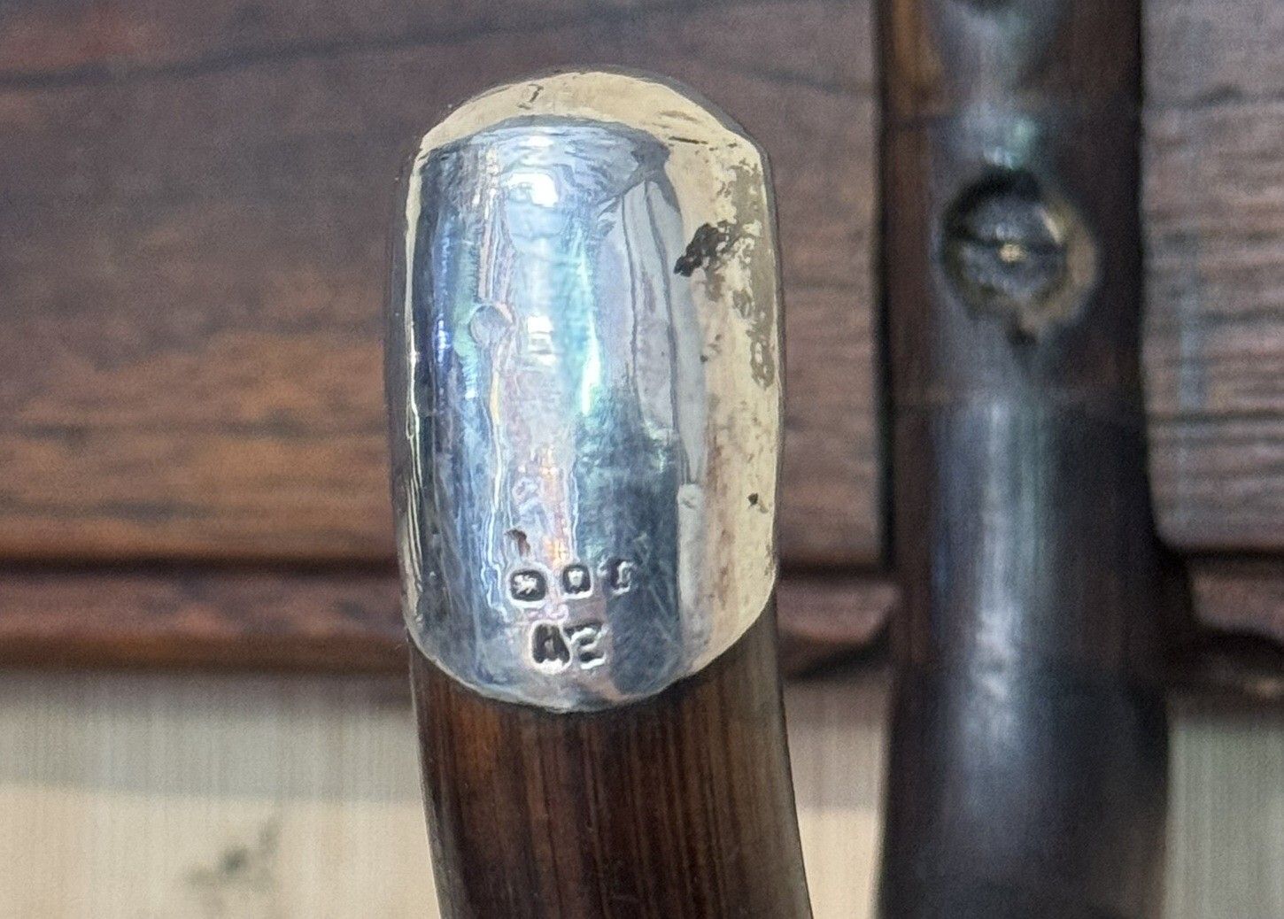 photo buy Antique Victorian Sterling Silver Mounted London Made Walking Stick Coat Rack