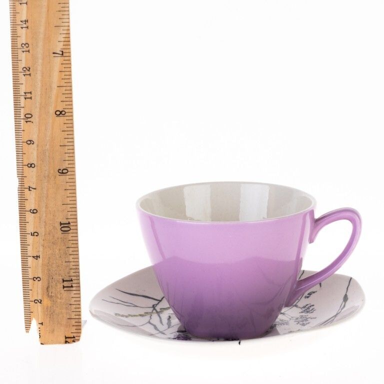 Staffordshire Whispering Grass Pattern Purple Porcelain Teacup With Saucer photo for sale