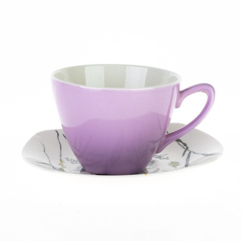 Staffordshire Whispering Grass Pattern Purple Porcelain Teacup With Saucer photo Home Decor