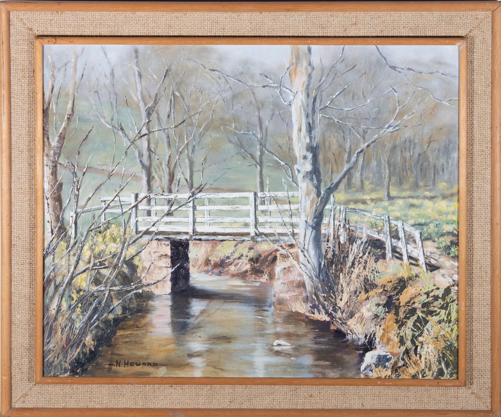N. Howard   1973 Oil, Bridge Over The River Dove, Farndale