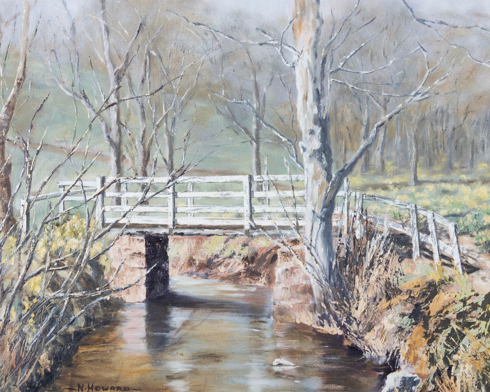 N. Howard   1973 Oil, Bridge Over The River Dove, Farndale photo furniture