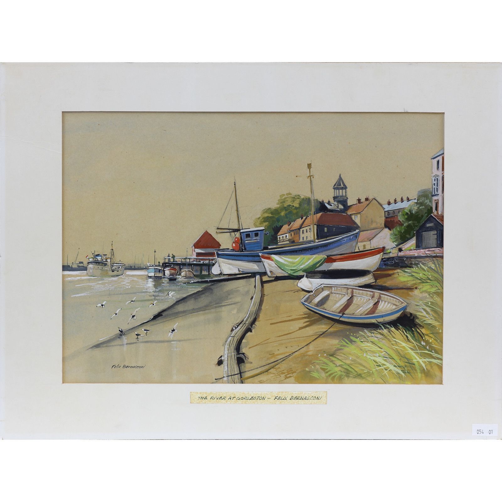 Watercolour And Gouache Painting By Felix Bernasconi. The River At Gorleston