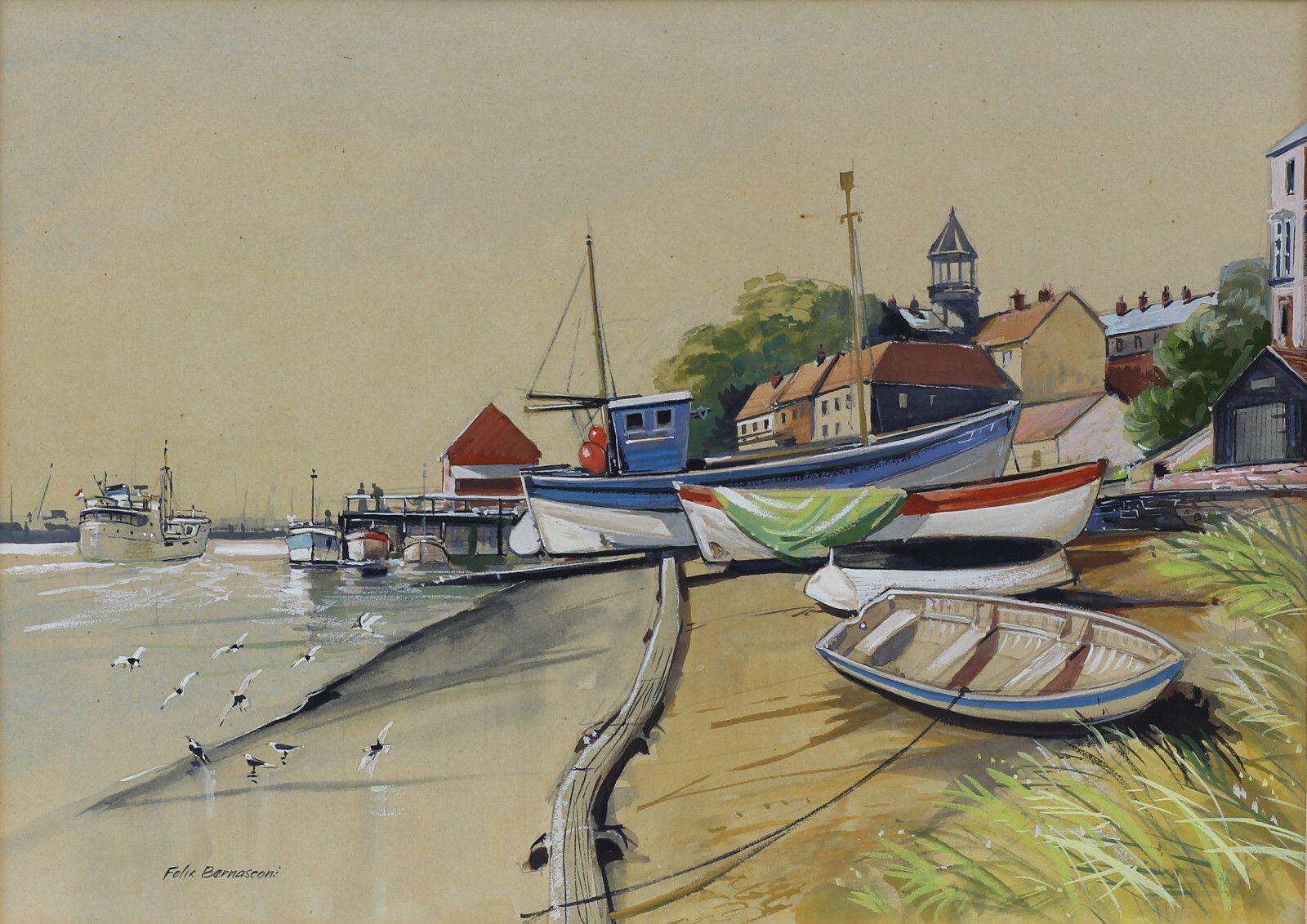 Watercolour And Gouache Painting By Felix Bernasconi. The River At Gorleston photo furniture