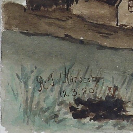 Watercolour By R. J. Hardesty. Landscape Town On A River photo for sale