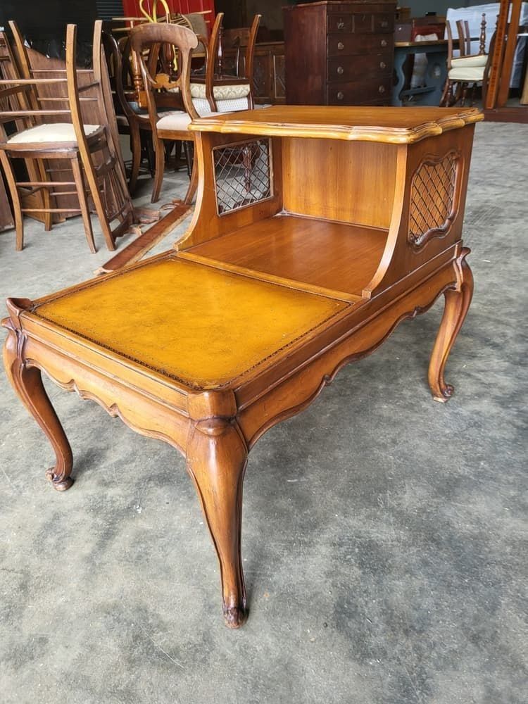 Pair Antique Repro French Side End Sofa Tables Cabriole Legs photo vinterior