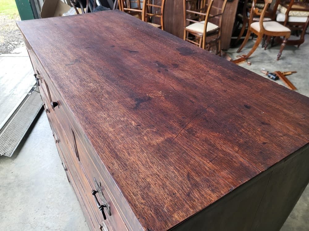 Antique Georgian Mahogany 3 Over 3 Inlaid Chest Of Drawers Square Legs photo vintage