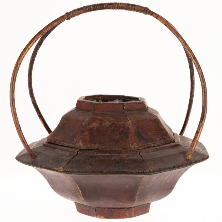 Antique Chinese Hand Carved Wooden Rice Basket photo for sale