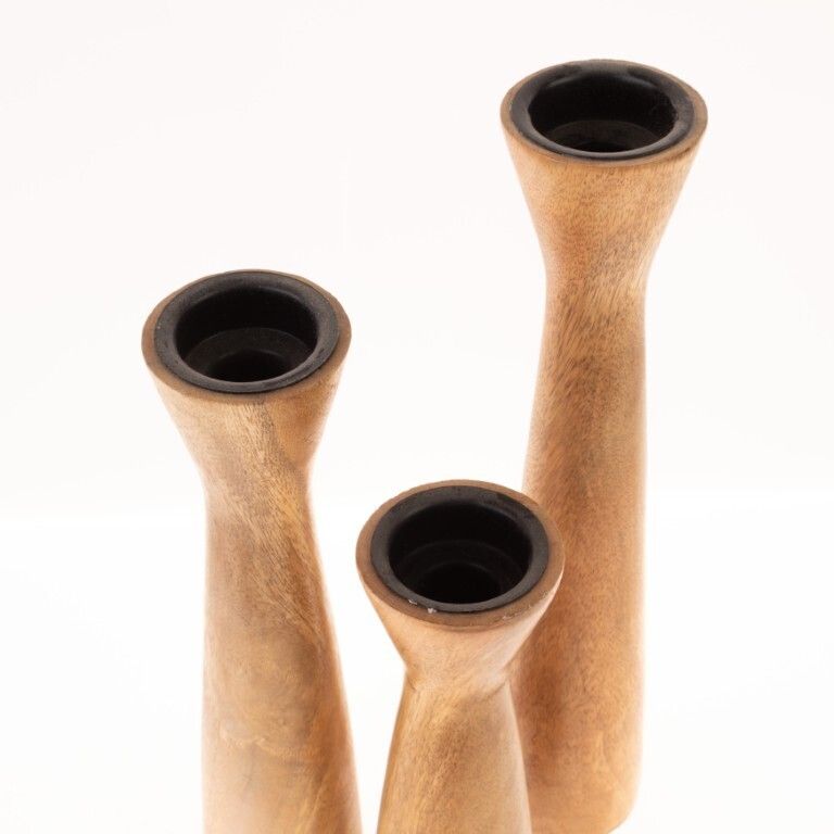 Mid Century Set Of Three Wooden Candle Holders photo furniture