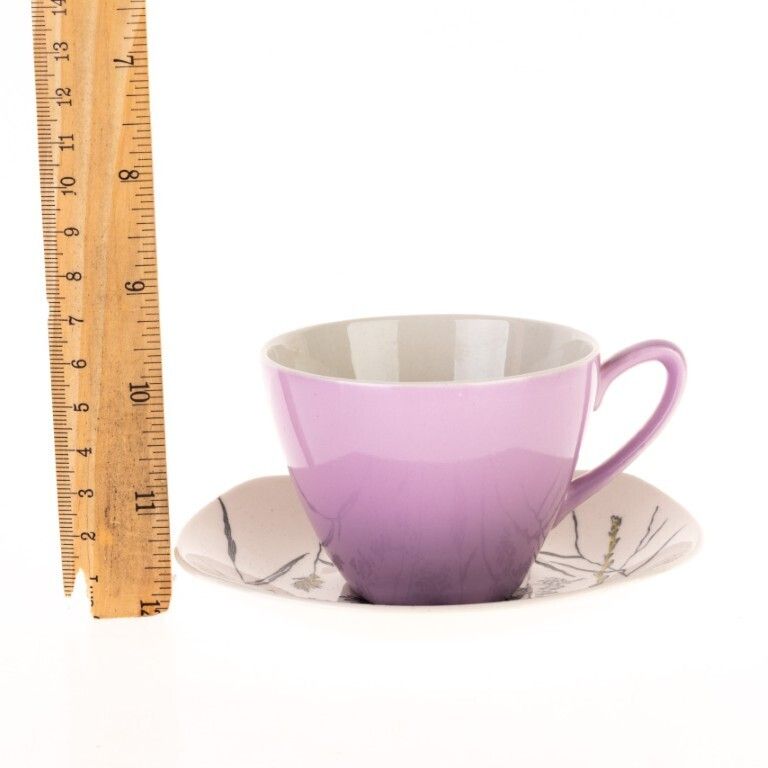 Staffordshire Whispering Grass Pattern Purple Porcelain Teacup With Saucer photo for sale