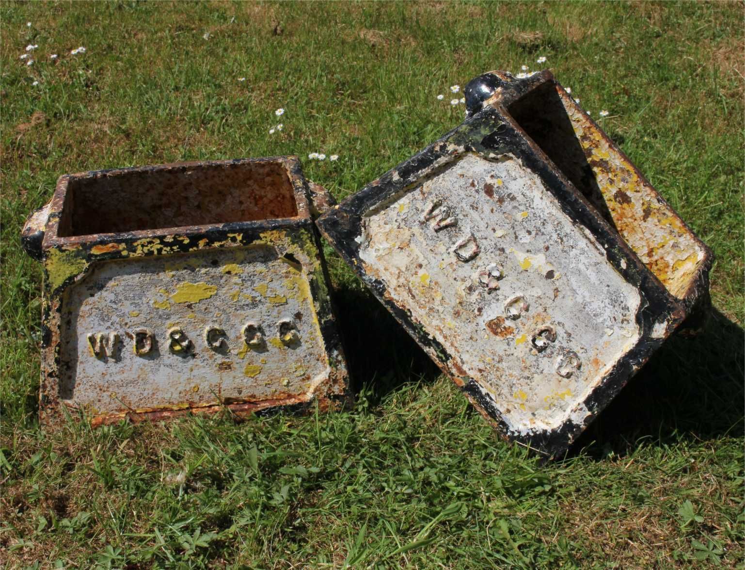 Two Cast Iron Weymouth Dorchester Golf Club Hole Markers Planters. C1893 photo vintage