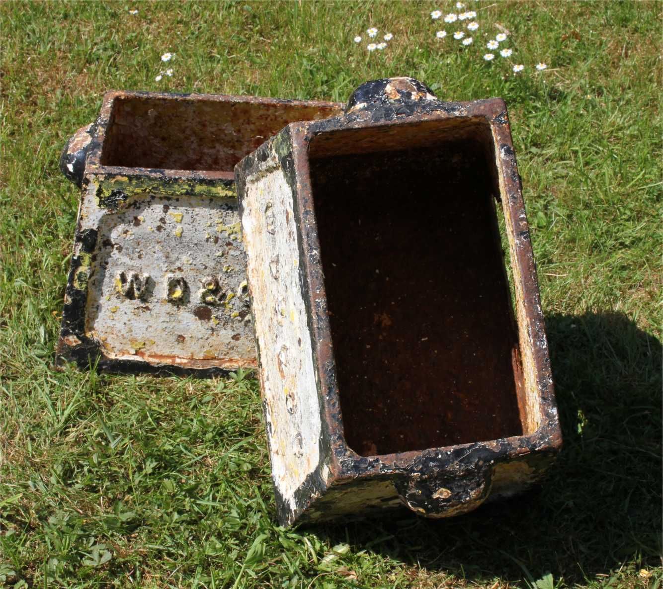 photo for sale Two Cast Iron Weymouth Dorchester Golf Club Hole Markers Planters. C1893