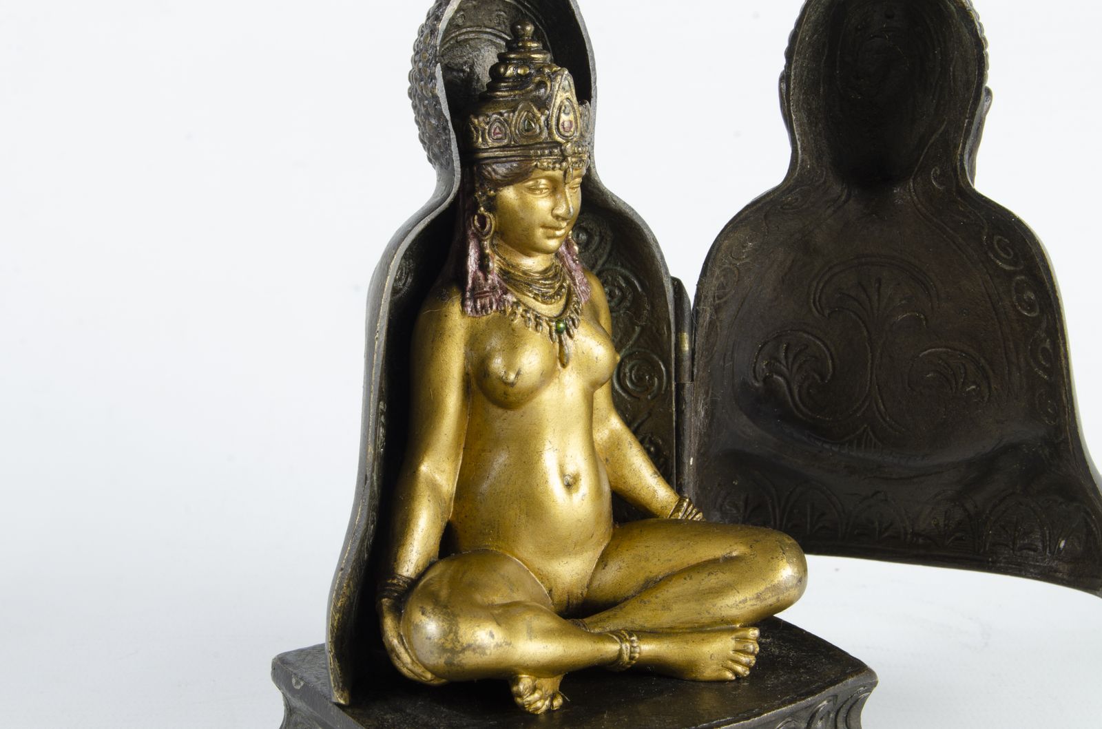 A Set Of Jugendstil Cold Painted Bronze Sculptures Of Buddha And A Gilt Priestess By Franz Bergmann, Austria photo buy