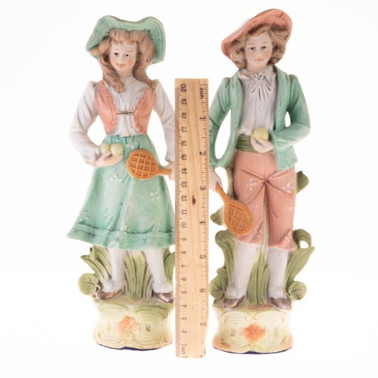 Pair Of Victorian Bisque Porcelain Tennis Players Figures 19th Century photo for sale