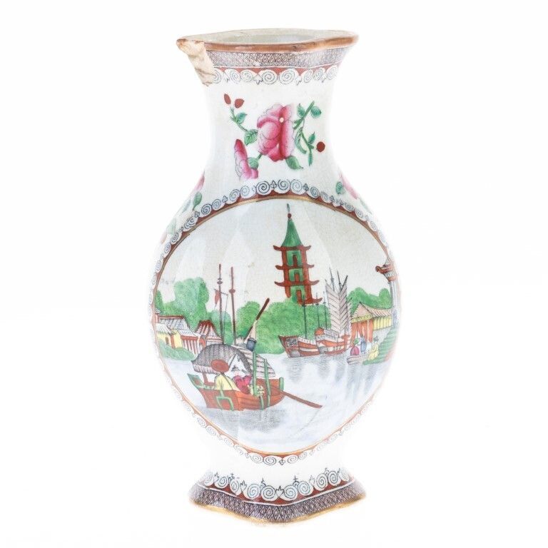 Antique Prattware Porcelain Ceramic Chinese Canton Vase 19th Century photo Home Decor
