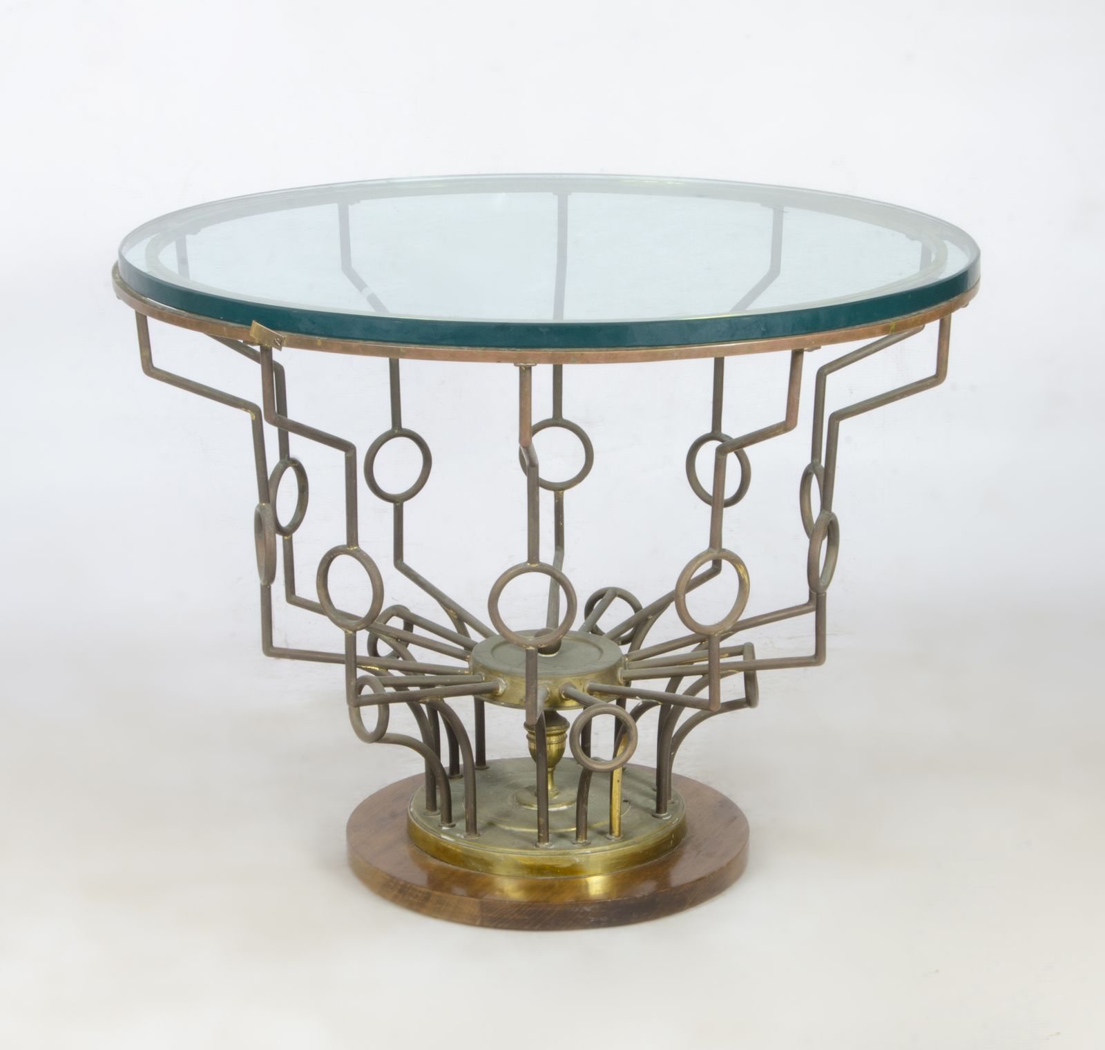 1940s Mid Century Modern Circular Glass Side Table With Bronze Structure, France