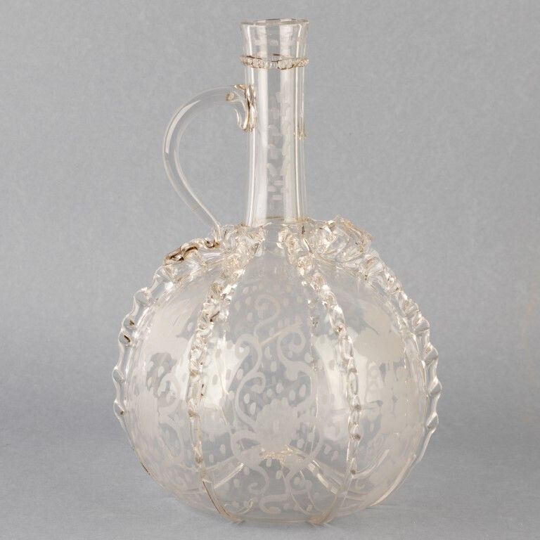 Antique 18th Century Engraved Crystal Glass Dutch Wine Decanter Flask