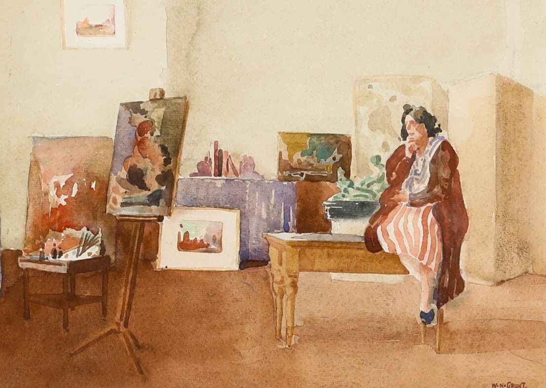 William Norman Gaunt (1918 2001)   Framed Watercolour, The Artist's Studio photo furniture